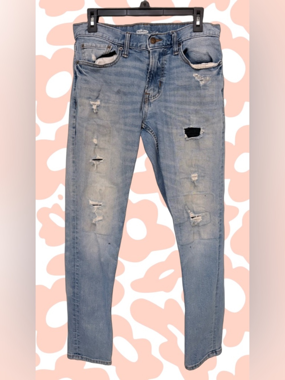 Old Navy Light Blue Distressed Straight Jeans